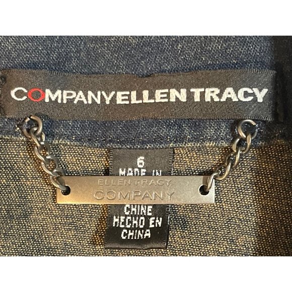 Company Ellen Tracy Button Up Mid Length Denim Coat Jean Jacket Blue Womens 6 - Picture 10 of 12
